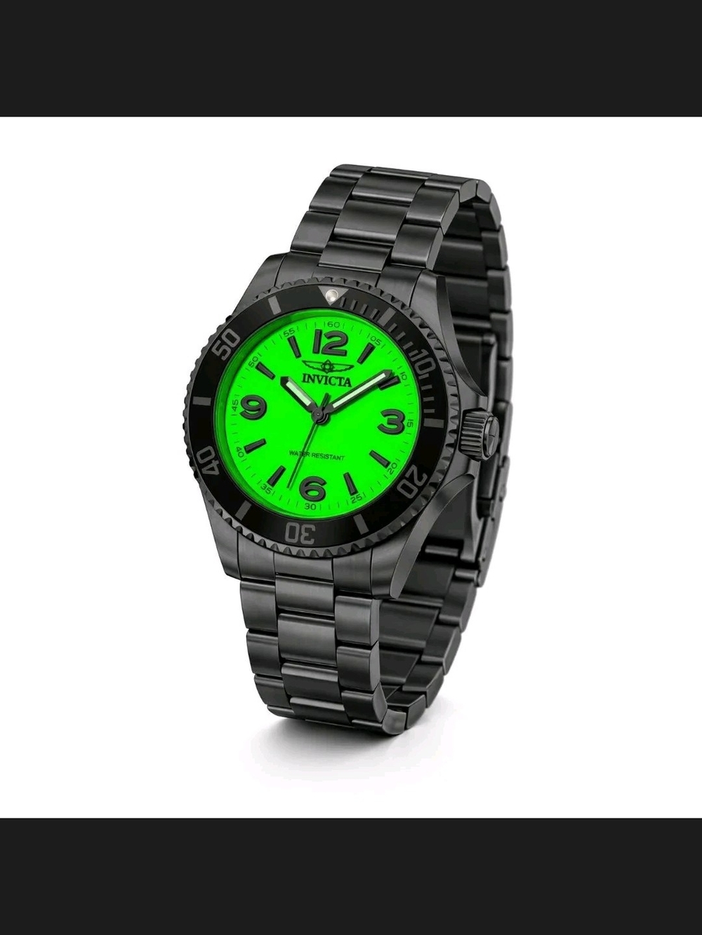 Invicta Pro Diver Quartz Black Dial Green Bezel Watch 48725